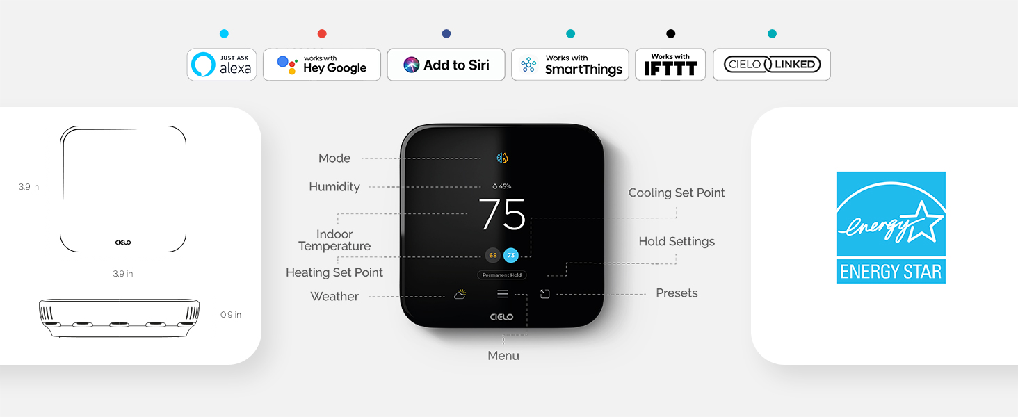 smart home compatibility and dimensions of cielo smart thermostat