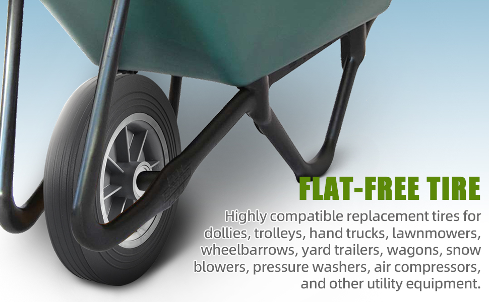 10'' x 2'' Flat Free Solid Rubber Tire and Wheel for Dolly Hand Trucks and Wheelbarrows