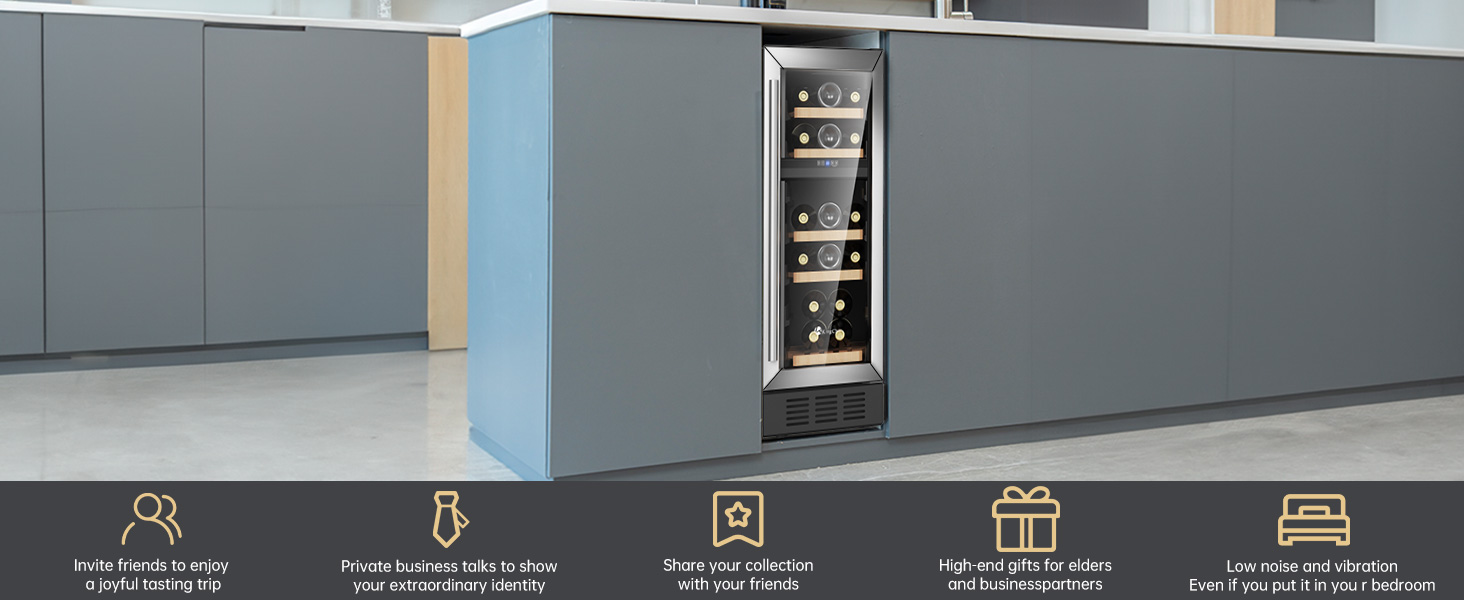 KingChii 12Inch 16 Bottle Dual Zone Wine Cooler 