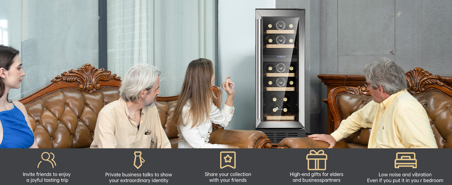 KingChii 12Inch 16 Bottle Dual Zone Wine Cooler 