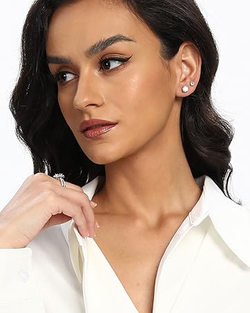 18K Gold Plated 4 Prong Graduated Round Clear Cubic Zirconia Stud Earring Set for Women