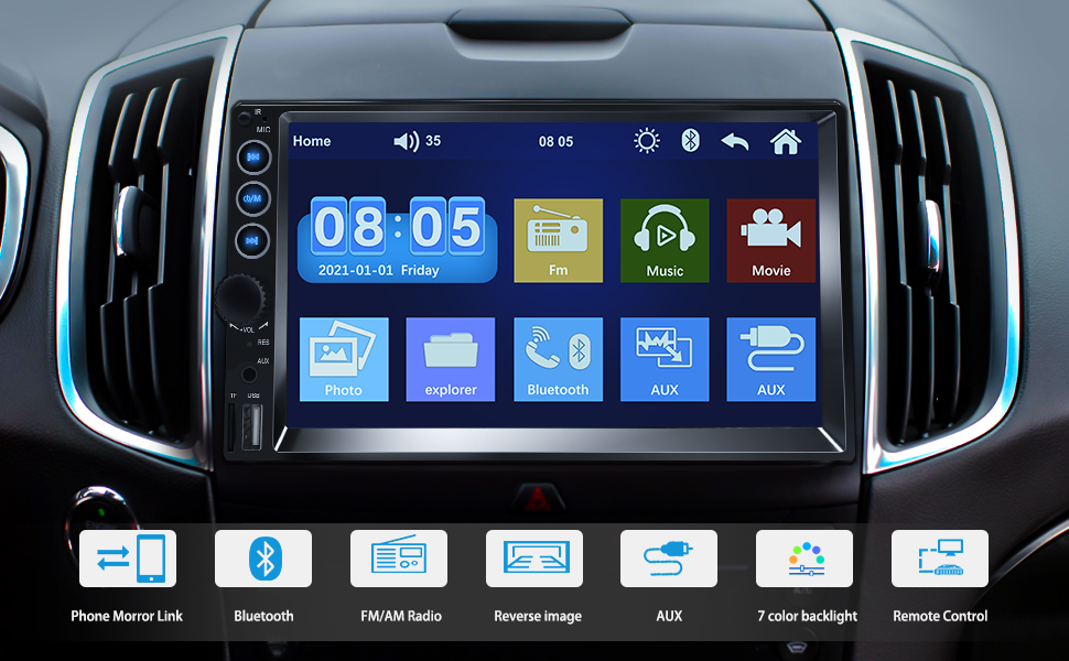 Double Din radio Stereo display