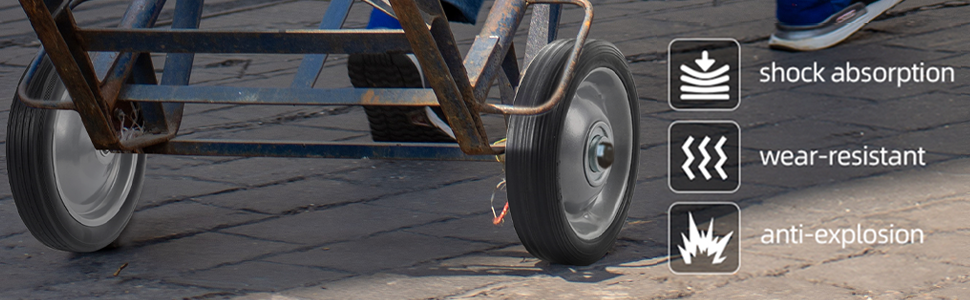 5” x 1.5” Flat Free Solid Rubber Wheel Assemblies