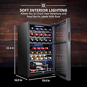 Ivation wine cooler Soft interior lighting