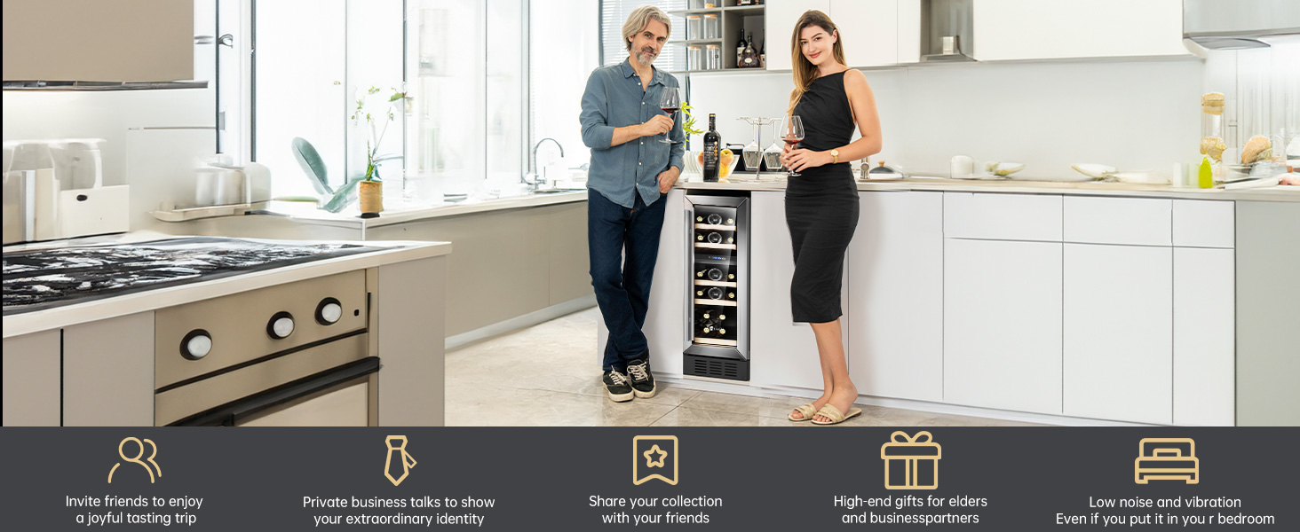 KingChii 12Inch 16 Bottle Dual Zone Wine Cooler 