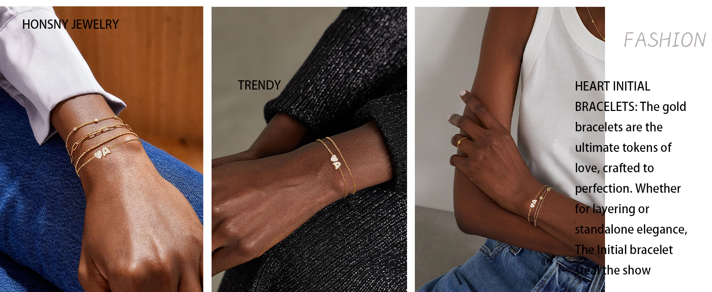 Dainty Gold Initial Bracelets for Women