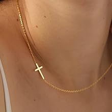 Sideways Cross off Center Gold Necklace