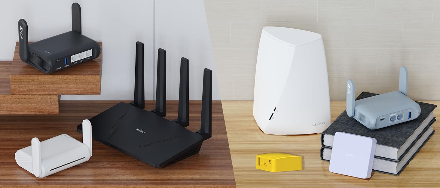wifi 6 and wifi 5 4g router on the desk