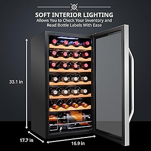 Ivation wine cooler Soft interior lighting