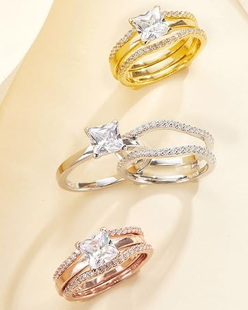 sheloves jewellery wedding engagement ring set for women 925 sterling silver cubic zirconia cz gift