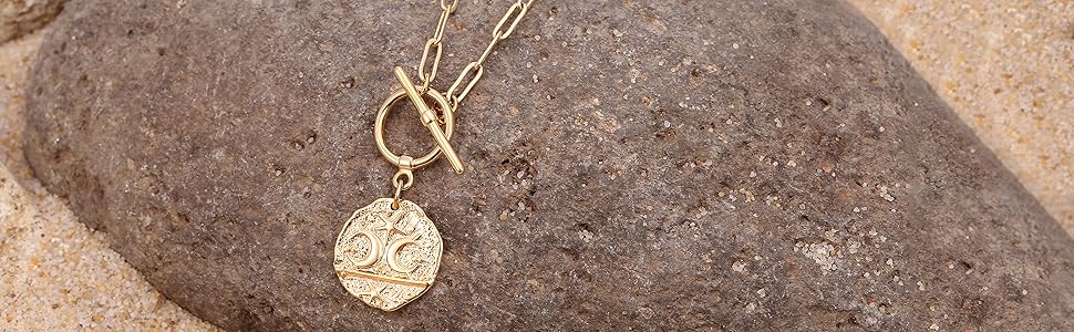 Moon and Star Coin Pendant Necklace