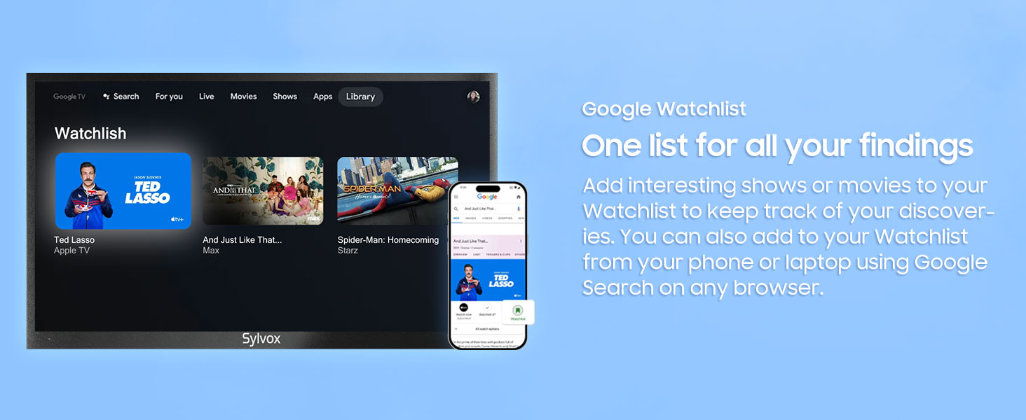 Google TV built your watchlist streaming IP55 waterproof TV for outdoor