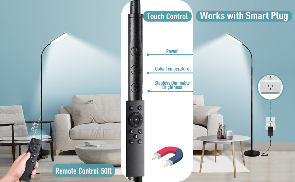 floor lamp with remote, touch lamp, smart lamp works with smart plug