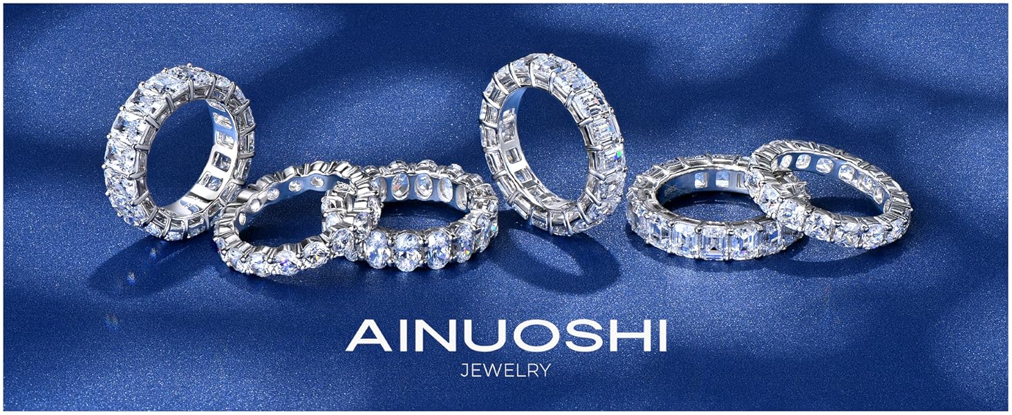 AINUOSHI Eternity Ring Engagement Anniversary for Women Emerald Oval Radiant Round Cushion Cut