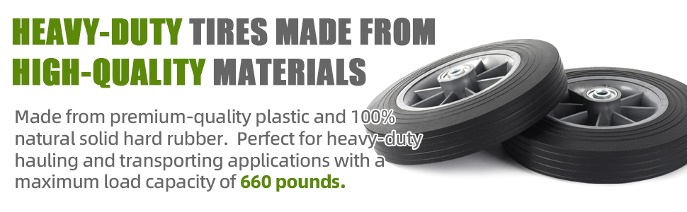 10'' x 2'' Flat Free Solid Rubber Tire and Wheel for Dolly Hand Trucks and Wheelbarrows