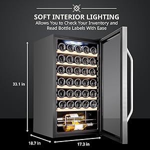 Ivation wine cooler Soft interior lighting