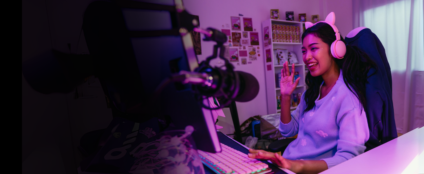 Girl gamer streaming on Empowered PC streaming computer