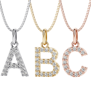  Peora Alphabet Initial Letter Pendant Necklace Sterling Silver Jewelry women diamonds