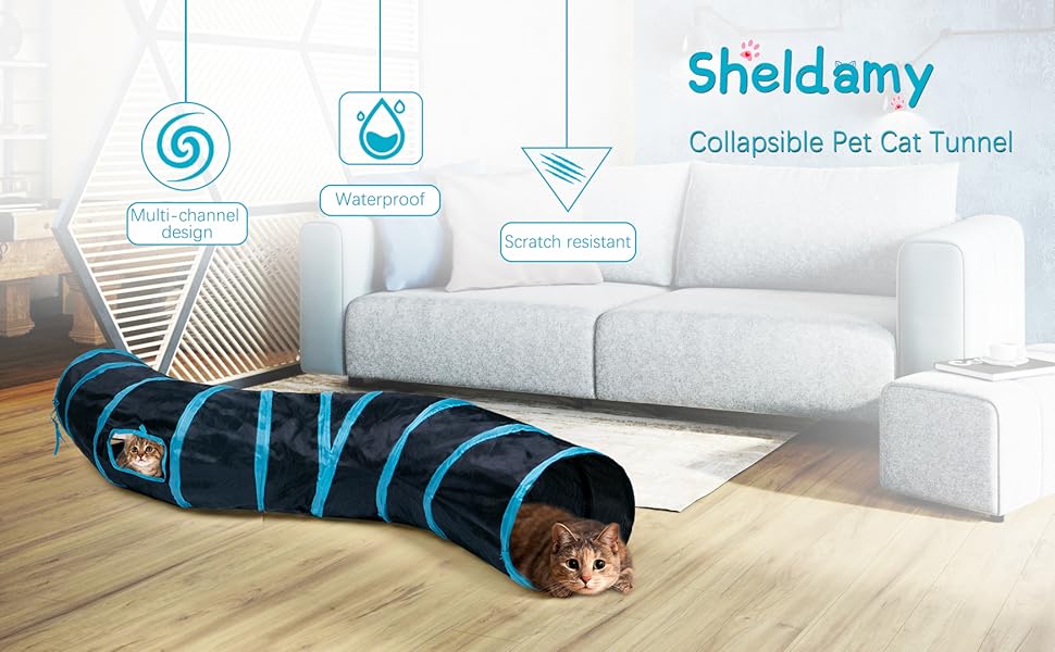 Sheldamy collapsible pet cat tunnel black blue