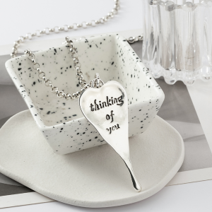 long heart silver necklace