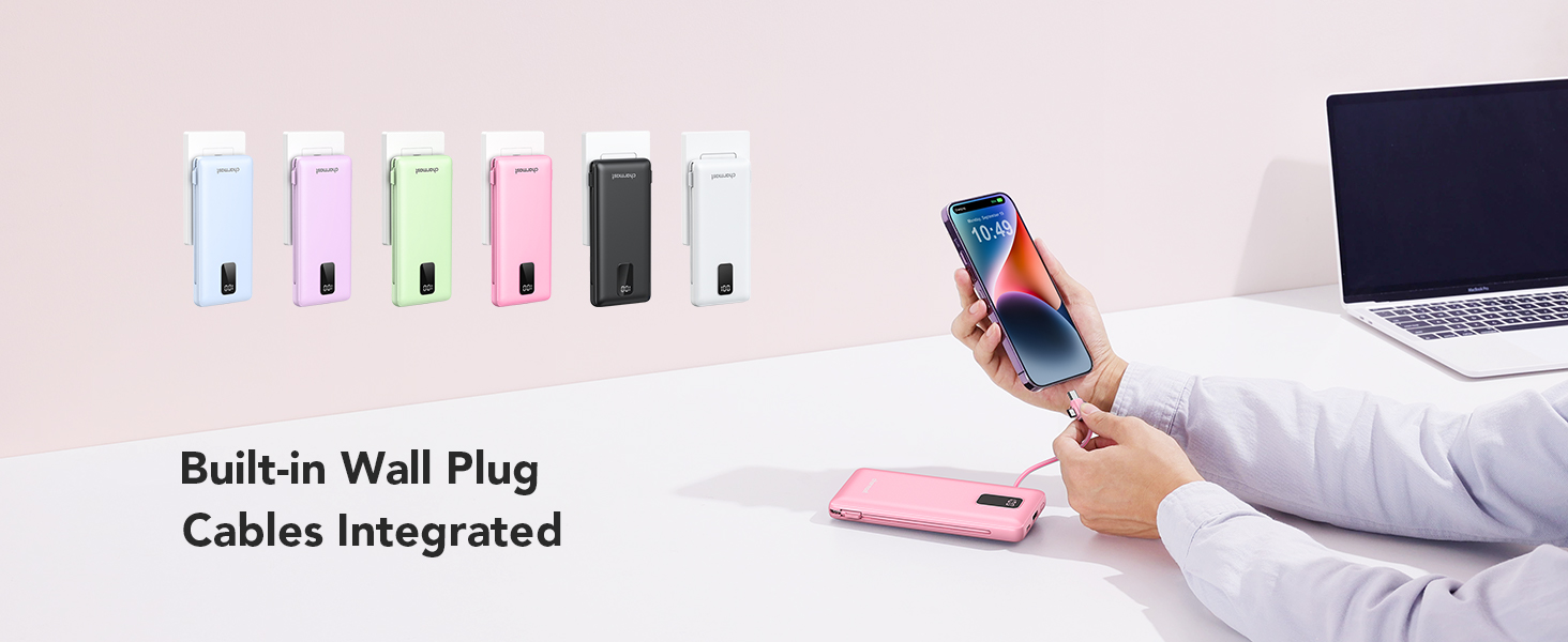 Portable charger with built-in cables