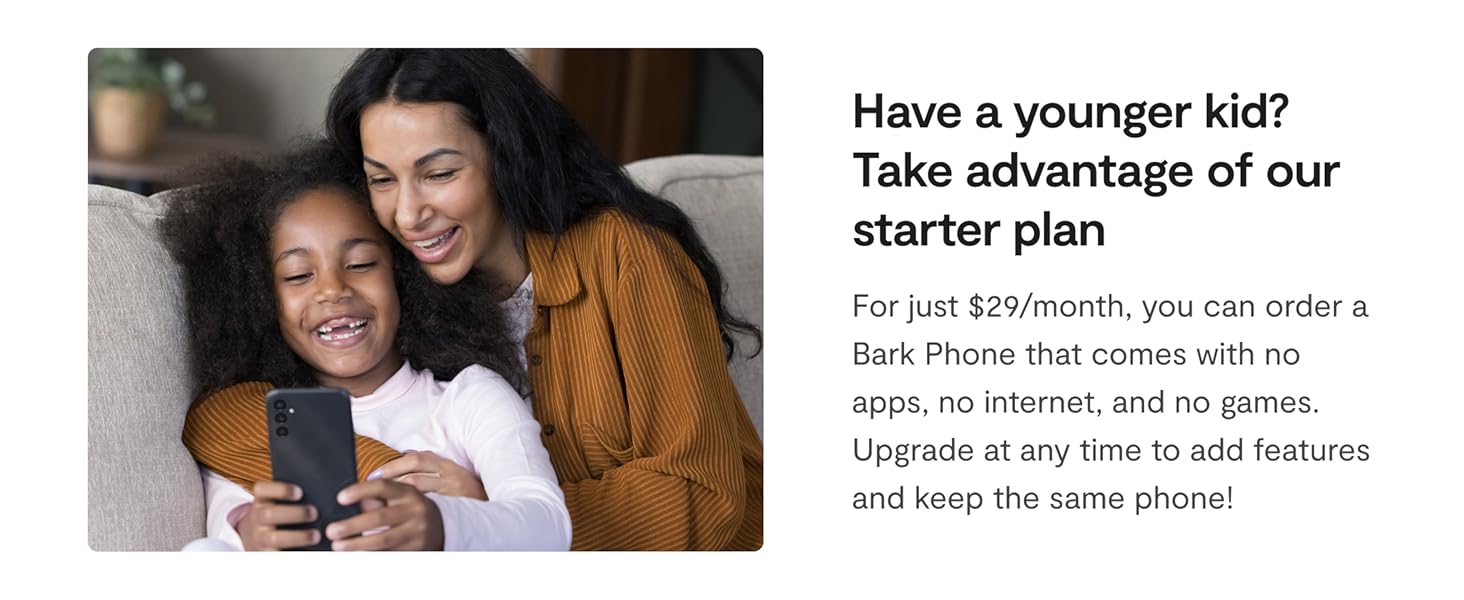 The Bark Phone starter plan is perfect for younger kids with no apps, internet, or games