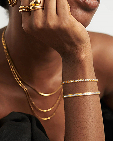 Gold Bangle Bracelets 18K Gold Plated Adjustment Tennis Bracelet for Women