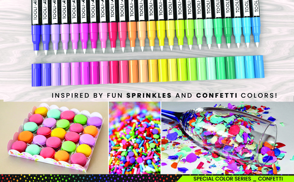 fun bright vivid acrylic pen colors marcarons sprinkles confetti
