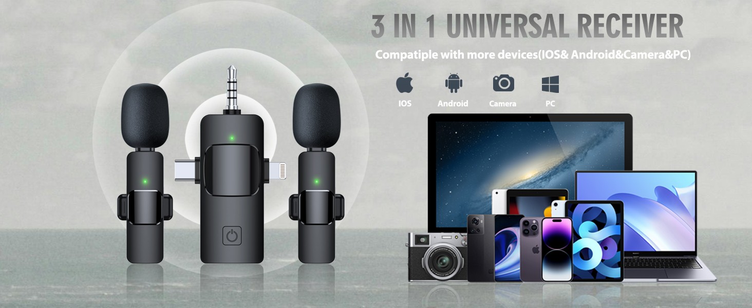 3 in 1 Wireless Lavalier Microphones