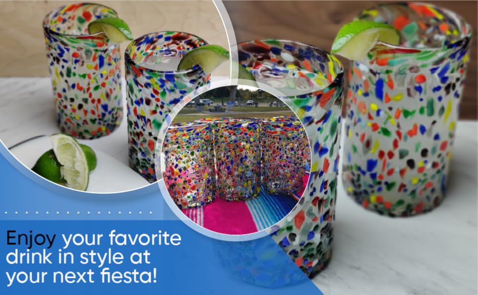 confetti rock mexican hand blown drinking glasses 