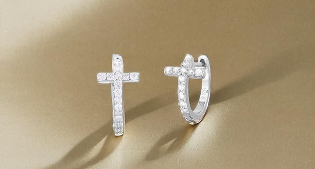 diamond cross hoop earrings
