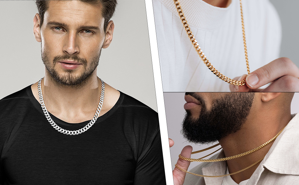 Mens  Silver Chain Silver Chain for Men Mens Chian Necklace Stainless Steel Cuban Link Chain