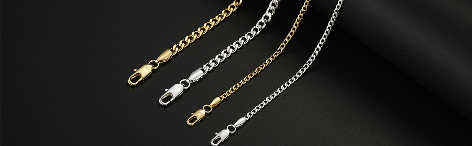 Mens  Silver Chain Silver Chain for Men Mens Chian Necklace Stainless Steel Cuban Link Chain