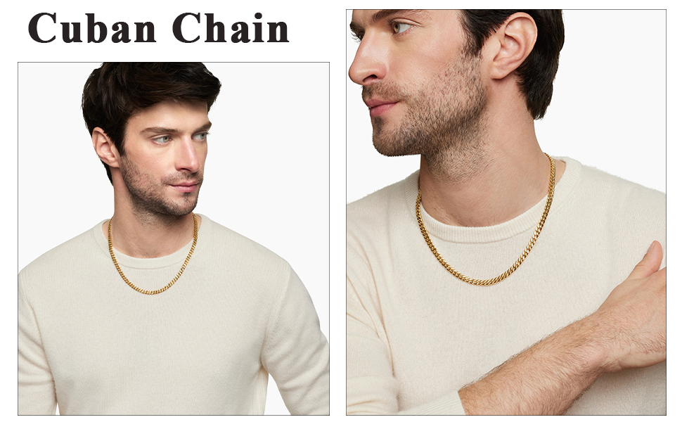 Mens  Silver Chain Silver Chain for Men Mens Chian Necklace Stainless Steel Cuban Link Chain