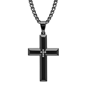Men's Stainless Steel Cross Pendant with 1/20CTW Diamond, L1 Clarity