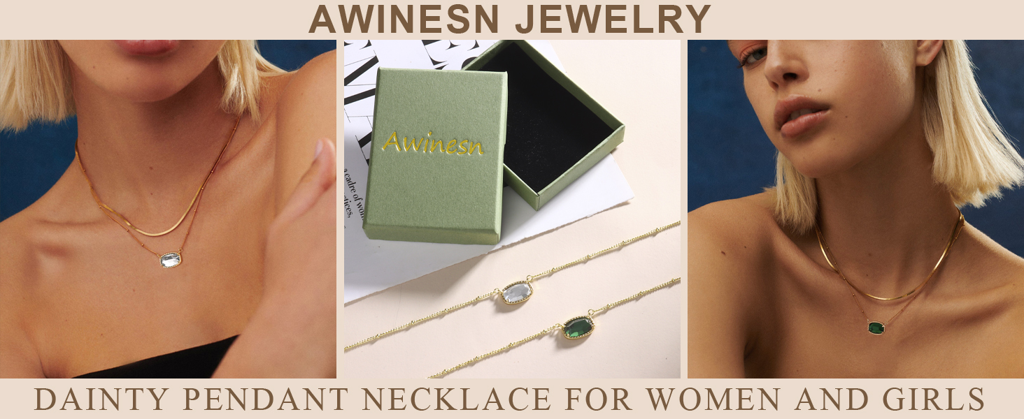 14K Gold Plated Dainty Crystal Pendant Necklace 