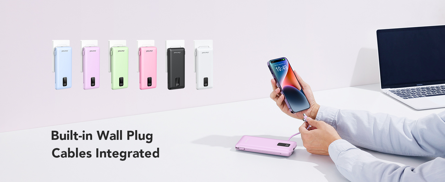Portable charger with built-in cables