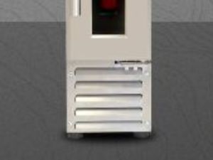 Closeup of the vent on the stainless steel front of the ultra-slim 7 bottle wine fridge