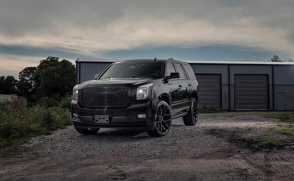 24 inch black snowflake wheels on a Black Yukon Denali