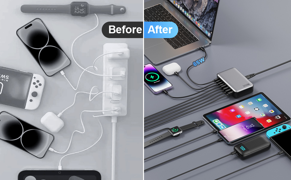 200W USB C Charger with 8 Port Fast Charging Station 
