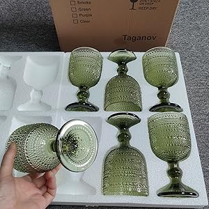Green Wine Glasses Drinking Water Goblets set of 6 Vintage Colored Glassware