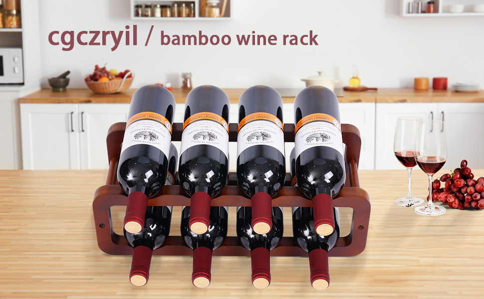 The wine rack on the kitchen countertop