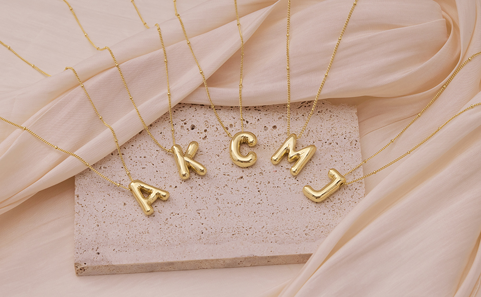 bubble letter necklace gold