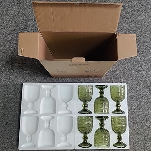 Green Wine Glasses Drinking Water Goblets set of 6 Vintage Colored Glassware