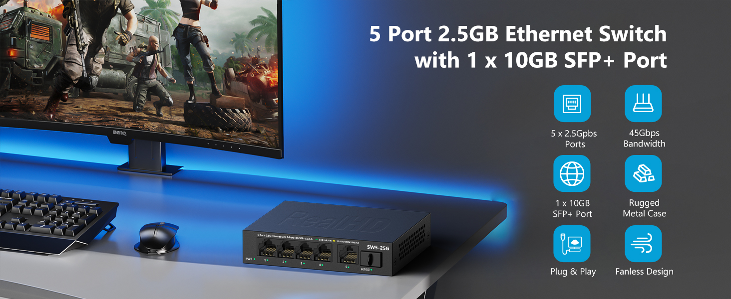 5 port 2.5gb network ethernet switch  unmanaged switch 2.5gb multi gig switch