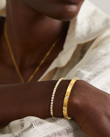 Gold Bangle Bracelets 18K Gold Plated Adjustment Tennis Bracelet for Women