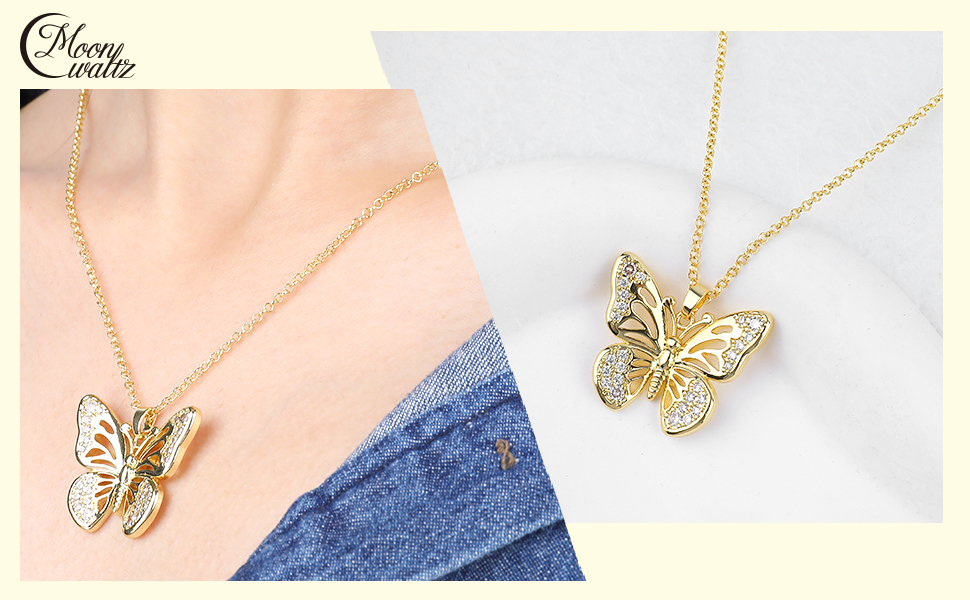 Gold Butterfly Pendant Necklace for Women