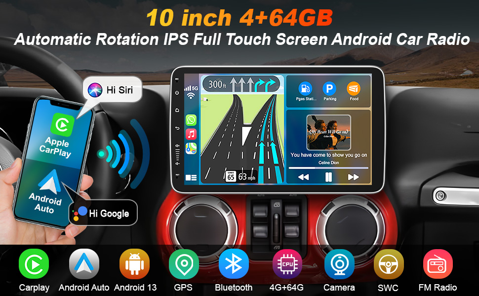 car radio double din rotatable screen