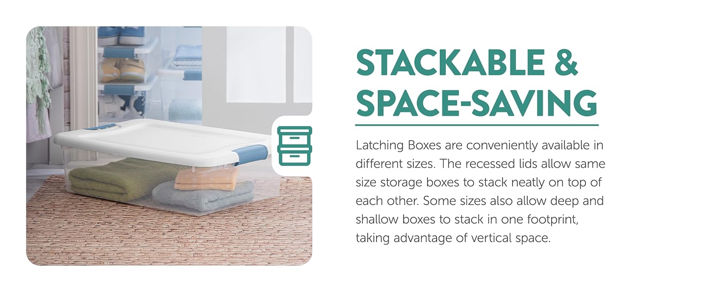 The recessed lids allow same size storage to stack neatly on top of each other.