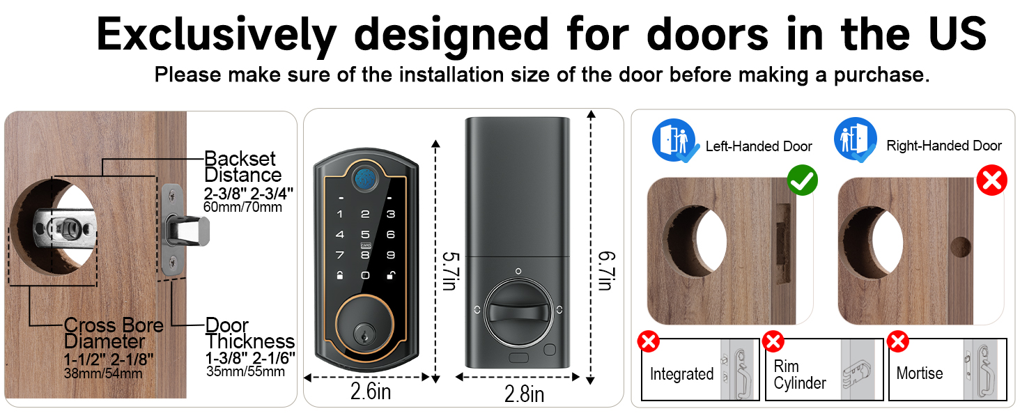 Keyless Entry Door Lock , Smart Fingerprint Door Lock for Front Door